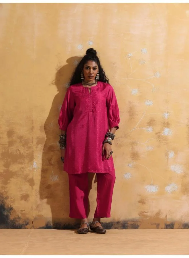 trueBrowns trueBrowns Pink Viscose Silk Kurta Co-ord Set