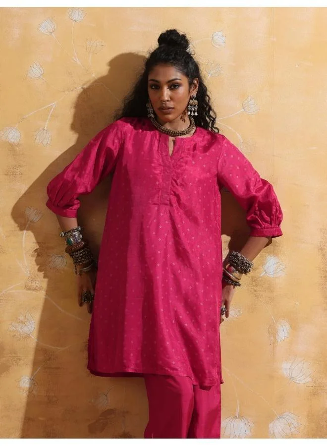 trueBrowns Pink Viscose Silk Kurta Co-ord Set