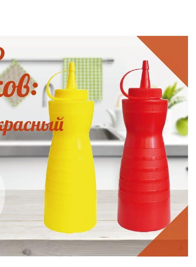 زجاجات كاتشب وخردل بلاستيكية قابلة لاعادة الملء عبوتان احمر واصفر للمطبخ ومستلزمات المطاعم وشاحنات الطعام - Image 3