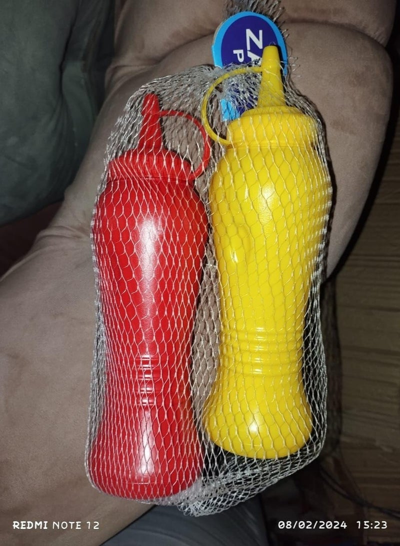 زجاجات كاتشب وخردل بلاستيكية قابلة لاعادة الملء عبوتان احمر واصفر للمطبخ ومستلزمات المطاعم وشاحنات الطعام - Image 4