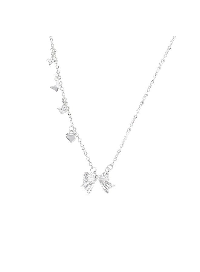 Goolsky Princess Style Silver Bowknot Pendant Necklace – Sweet Romantic Jewelry, Bowknot Pendant, Daily Wear/Gifting for Girls, Princess Charm - Image 1