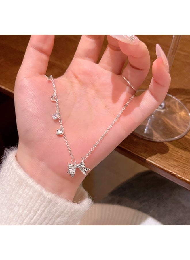 Goolsky Princess Style Silver Bowknot Pendant Necklace – Sweet Romantic Jewelry, Bowknot Pendant, Daily Wear/Gifting for Girls, Princess Charm - Image 2