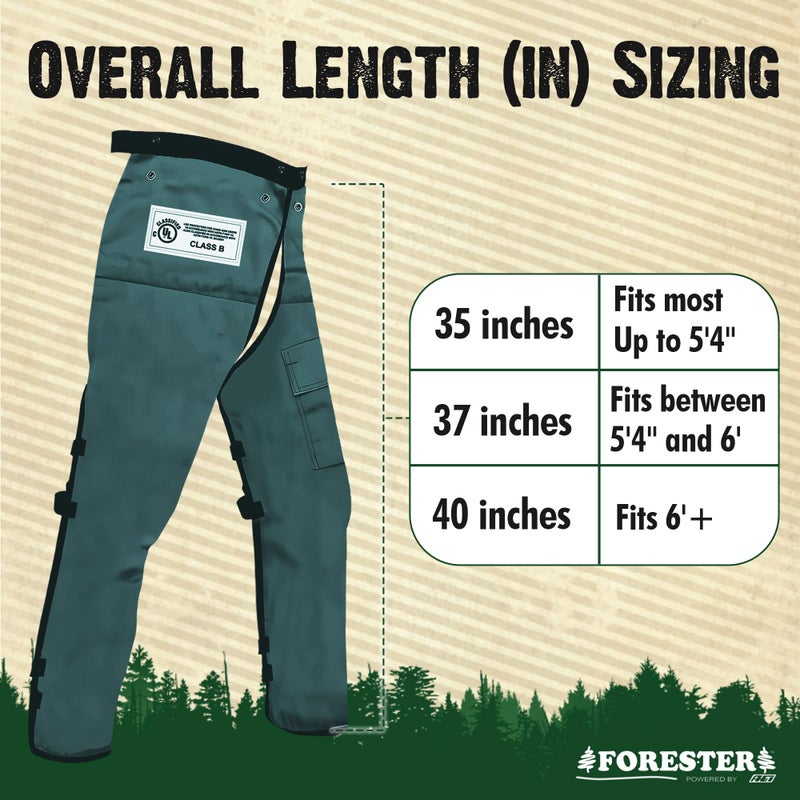 FORESTER Chainsaw Chaps for Men & Women | Apron Style Men's Chain Saw Chaps with Pocket & Adjustable Waist | Chainsaw Safety Equipment | Forest Green 37" - Image 3