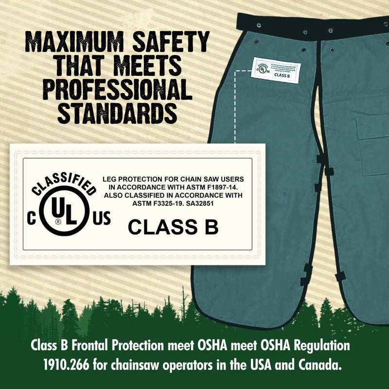FORESTER Chainsaw Chaps for Men & Women | Apron Style Men's Chain Saw Chaps with Pocket & Adjustable Waist | Chainsaw Safety Equipment | Forest Green 37" - Image 4