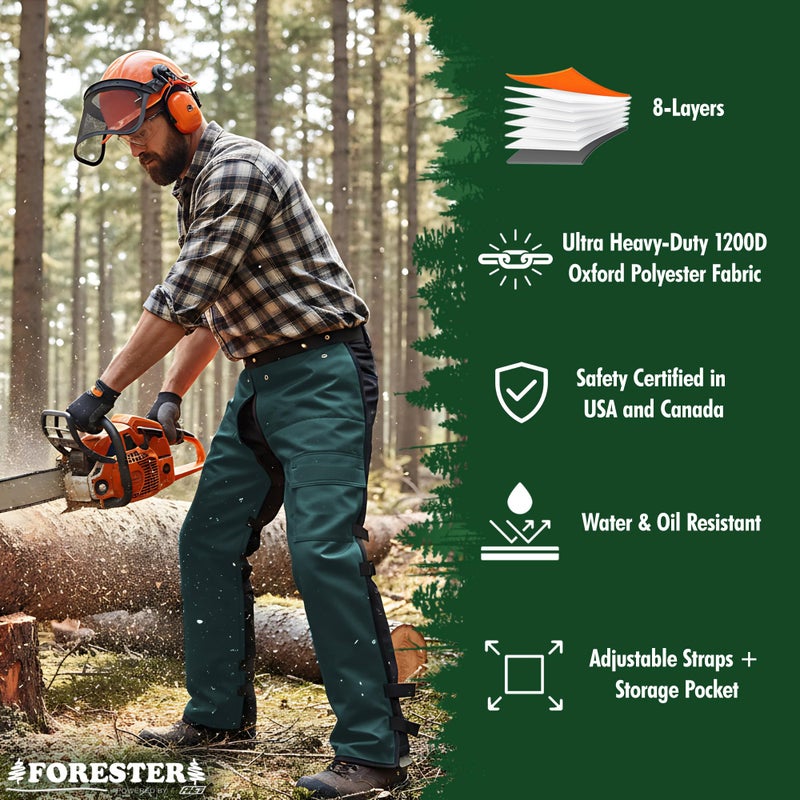 FORESTER Chainsaw Chaps for Men & Women | Apron Style Men's Chain Saw Chaps with Pocket & Adjustable Waist | Chainsaw Safety Equipment | Forest Green 37" - Image 5