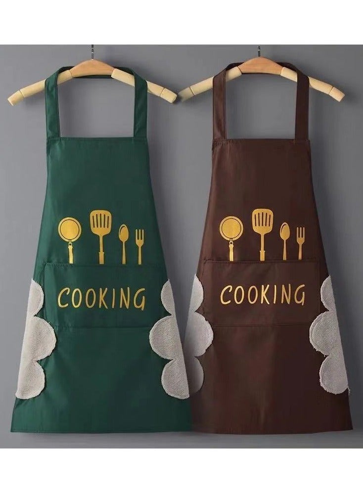 2 Pack Kitchen Apron with Hand Wipe,Water-drop Resistant,Cooking Bib Aprons - Image 1