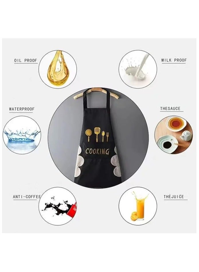 2 Pack Kitchen Apron with Hand Wipe,Water-drop Resistant,Cooking Bib Aprons - Image 3