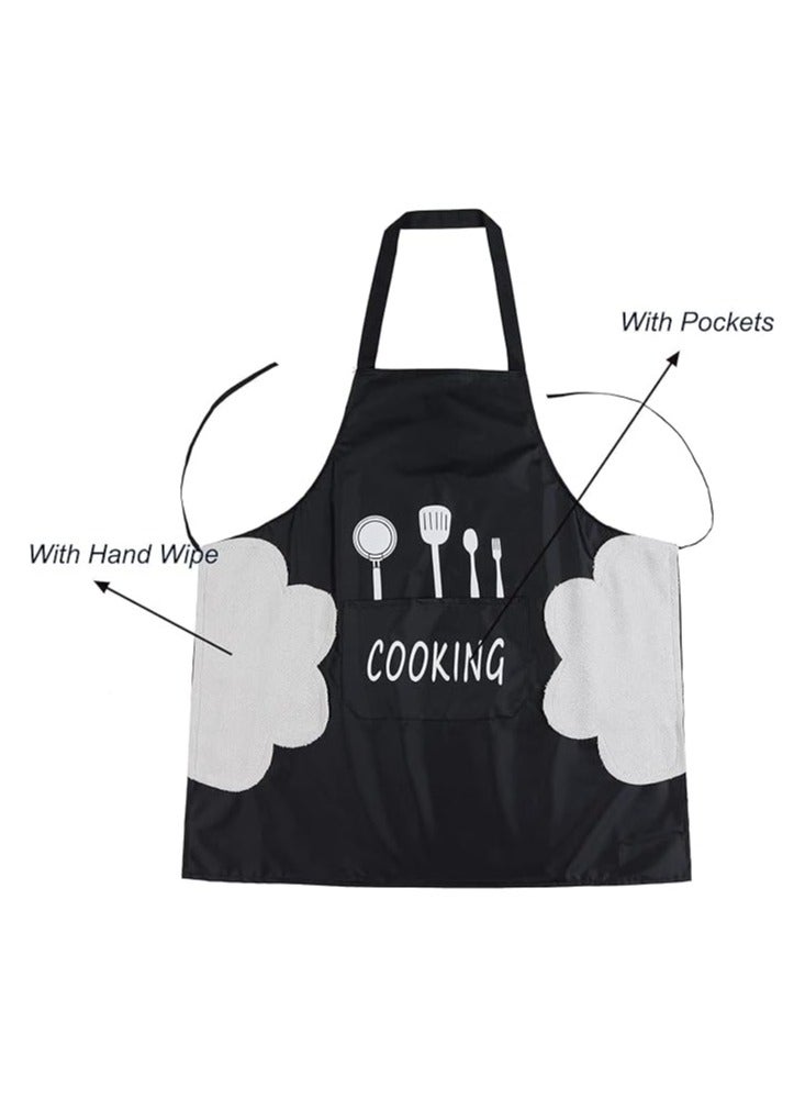 2 Pack Kitchen Apron with Hand Wipe,Water-drop Resistant,Cooking Bib Aprons - Image 5