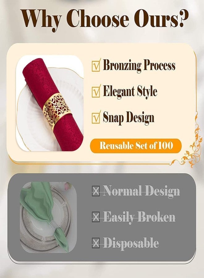 NPKRRSK 100 Pcs Napkin Rings Laser Cut Premium Paper Napkin Holder for Wedding Party Christmas Dinner Serviette Table Restaurant Celebration (Gold) - Image 3