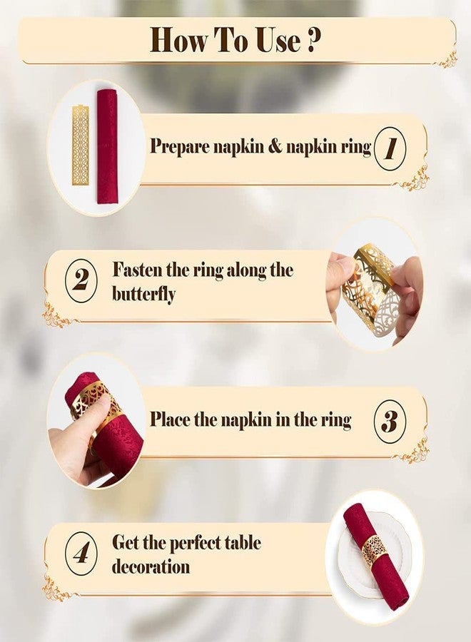 NPKRRSK 100 Pcs Napkin Rings Laser Cut Premium Paper Napkin Holder for Wedding Party Christmas Dinner Serviette Table Restaurant Celebration (Gold) - Image 4