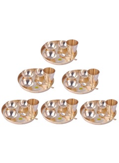 SHIV SHAKTI ARTS SHIV SHAKTI ARTS Set of 6 Brass Thali Set Luxury Design 6 pcs Each 3 Brass bowls1 glass1 Plate & 1 Spoon Restaurant Ware Home Hotel  - Image 1