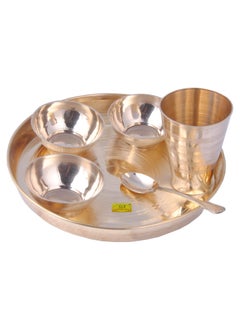 SHIV SHAKTI ARTS SHIV SHAKTI ARTS Set of 6 Brass Thali Set Luxury Design 6 pcs Each 3 Brass bowls1 glass1 Plate & 1 Spoon Restaurant Ware Home Hotel  - Image 3