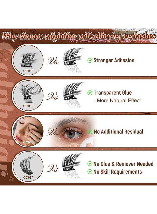 Calphdiar Self Adhesive Eyelashes Reusable Self Adhesive Lash Clusters Kit Natural Self Adhesive Lashes No Glue Eyelash Clusters C Curl Press on Lash Clusters 10-14MM DIY Cluster Eyelash Extensions - Image 3