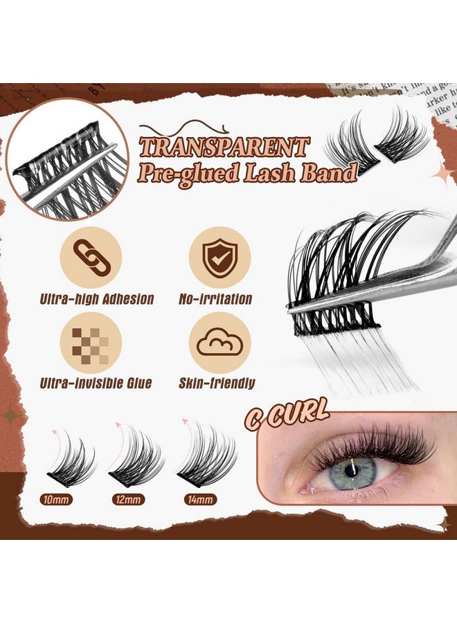 Calphdiar Self Adhesive Eyelashes Reusable Self Adhesive Lash Clusters Kit Natural Self Adhesive Lashes No Glue Eyelash Clusters C Curl Press on Lash Clusters 10-14MM DIY Cluster Eyelash Extensions - Image 4