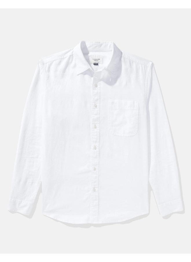 American Eagle AE Long-Sleeve Linen-Blend Button-Up Shirt  - Image 3