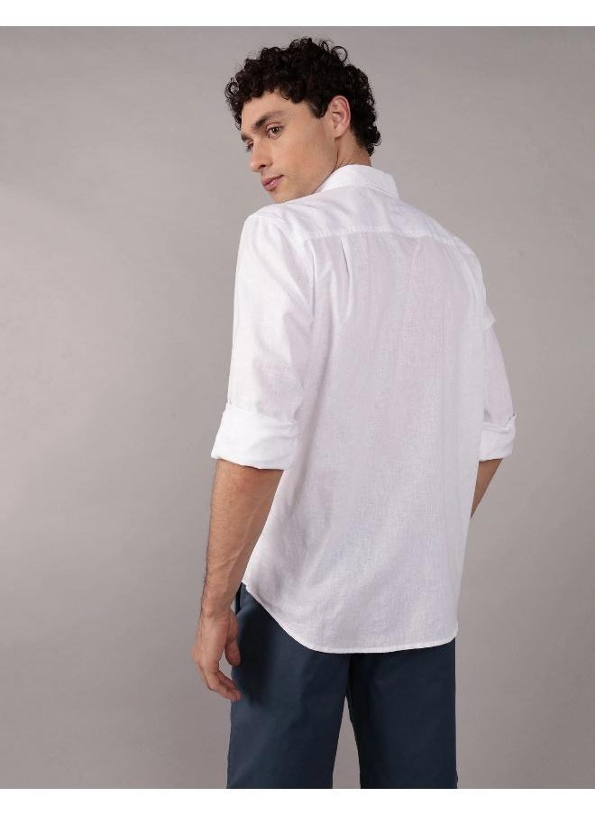 American Eagle AE Long-Sleeve Linen-Blend Button-Up Shirt  - Image 2