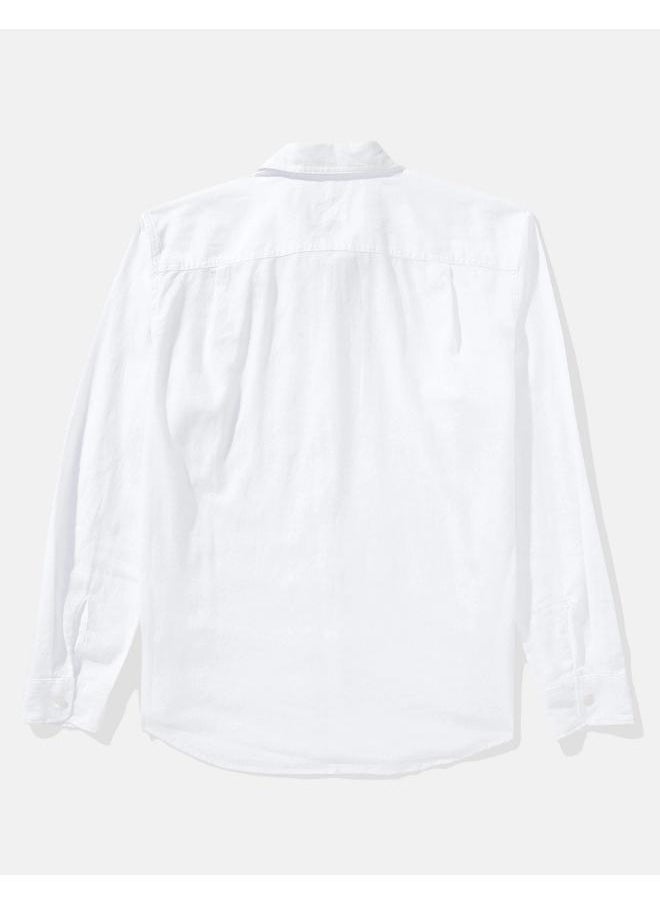 American Eagle AE Long-Sleeve Linen-Blend Button-Up Shirt  - Image 4