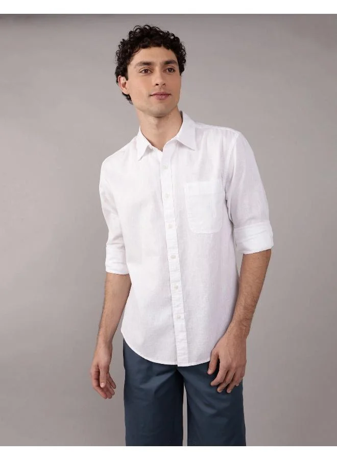 امريكان ايجل AE Long-Sleeve Linen-Blend Button-Up Shirt