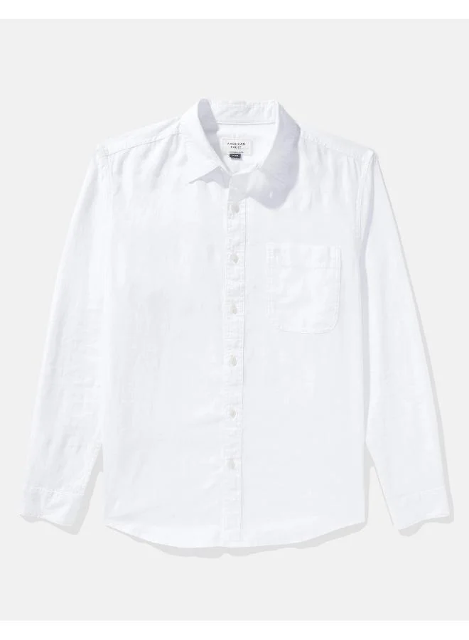 American Eagle AE Long-Sleeve Linen-Blend Button-Up Shirt