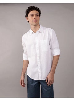 American Eagle AE Long-Sleeve Linen-Blend Button-Up Shirt  - Image 1