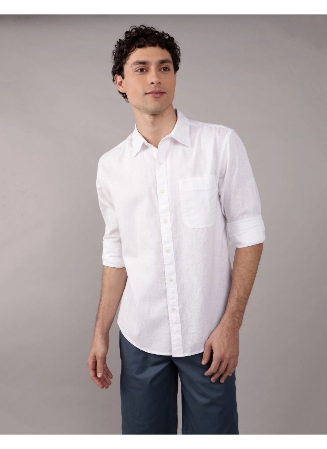 American Eagle - AE Long-Sleeve Linen-Blend Button-Up Shirt - Image 1