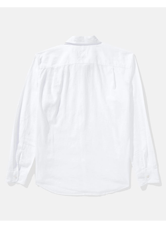 American Eagle - AE Long-Sleeve Linen-Blend Button-Up Shirt - Image 1