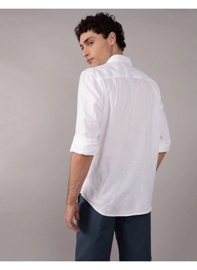 American Eagle - AE Long-Sleeve Linen-Blend Button-Up Shirt - Image 1