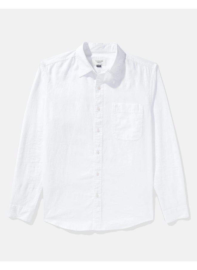 American Eagle - AE Long-Sleeve Linen-Blend Button-Up Shirt - Image 1