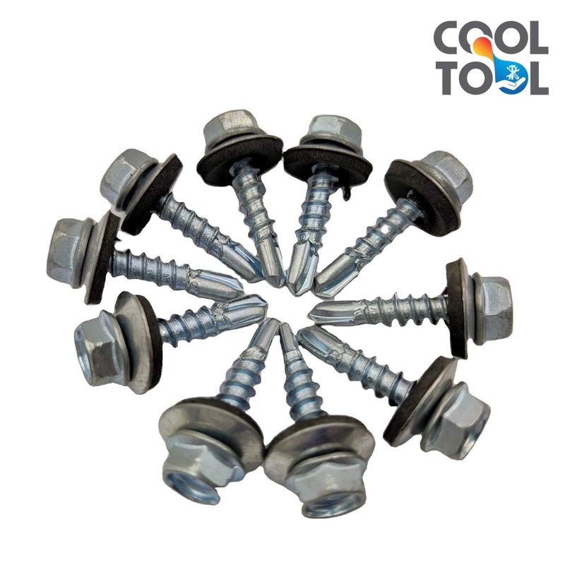 CoolTool براغي ذات رأس سداسي مطلية بالزنك ذاتية الحفر، 10 × 20 مم، عبوة من 100 قطعة (فضي) - Image 2