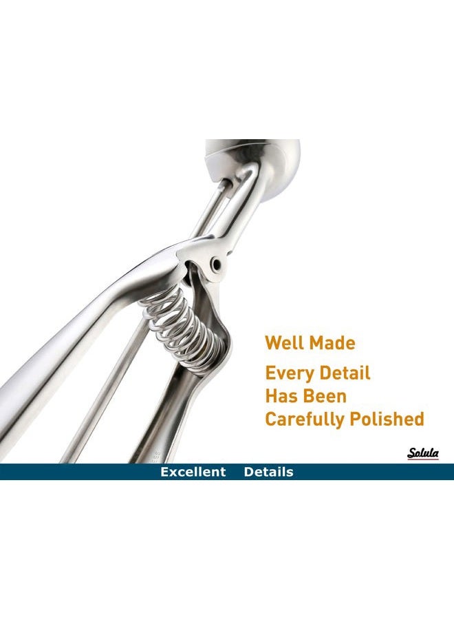 Solula 18/8 Stainless Steel Small Ice Cream Scoop Disher Cookie Scoop Melon Baller, 2-YEAR Warranty - Image 3