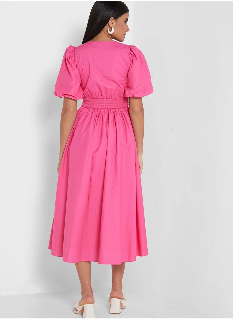 WAREHOUSE Puff Sleeve Pleated Dress