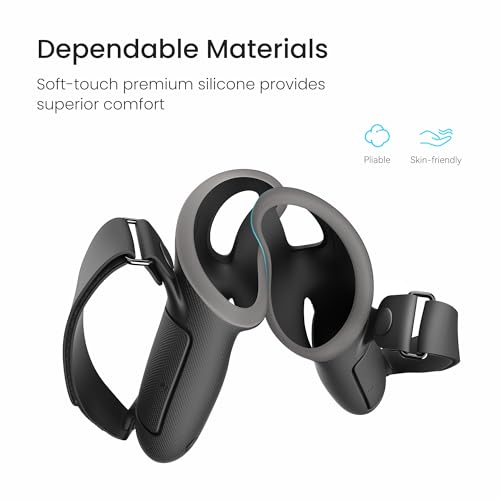 Kiwi Design Upgraded Controller Grips Cover Compatible with Quest 3 Accessories, with Battery Opening Protector with Knuckle Straps (Black) - Image 5