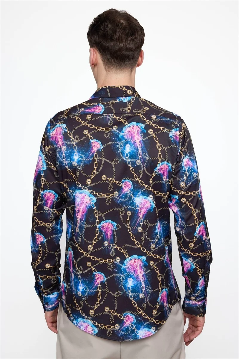 Tudors Slim Fit Slim Fit Long Sleeve Lycra Printed Men's Multicolored Shirt