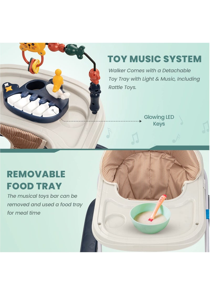 BABYCARA Baby Walker with 3 Height Adjustable & Tray Multi-Function Anti-Rollover Foldable and Musical Toy Bar for 6-18 Months  - Image 3