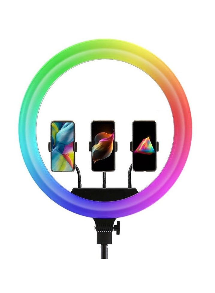 LIVE-R56 Pro 560mm RGB Live Streaming Ring Light with Remote Control, 360° Rotation, Tripod, 3 Phone Holders  - Image 4