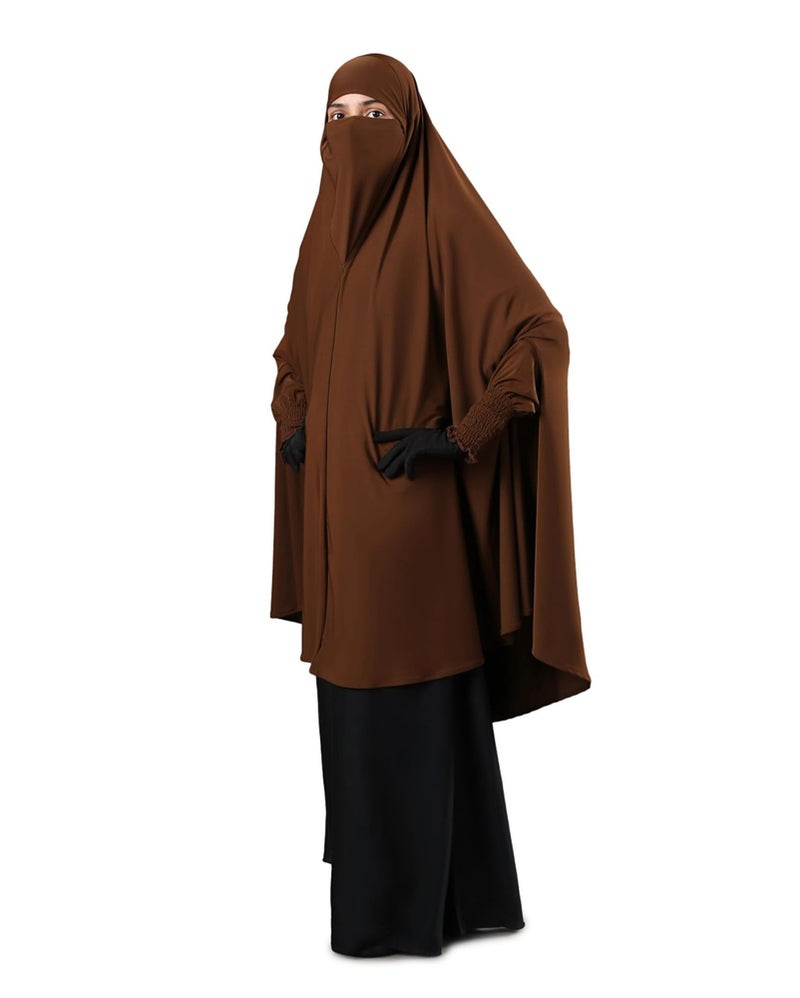 ICW Women Stretchable Jersey Smoking Sleeve Jilbab Cum Prayer khimar Hijab (Free Size) (Brown) - Image 3