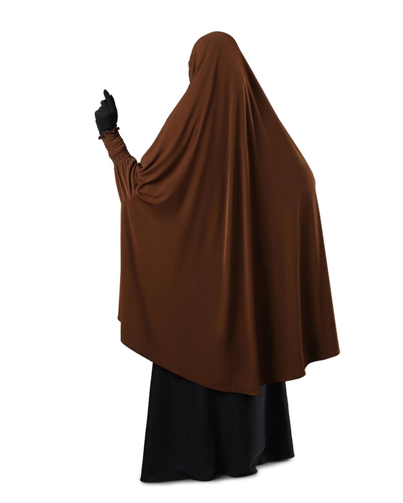 ICW Women Stretchable Jersey Smoking Sleeve Jilbab Cum Prayer khimar Hijab (Free Size) (Brown) - Image 4