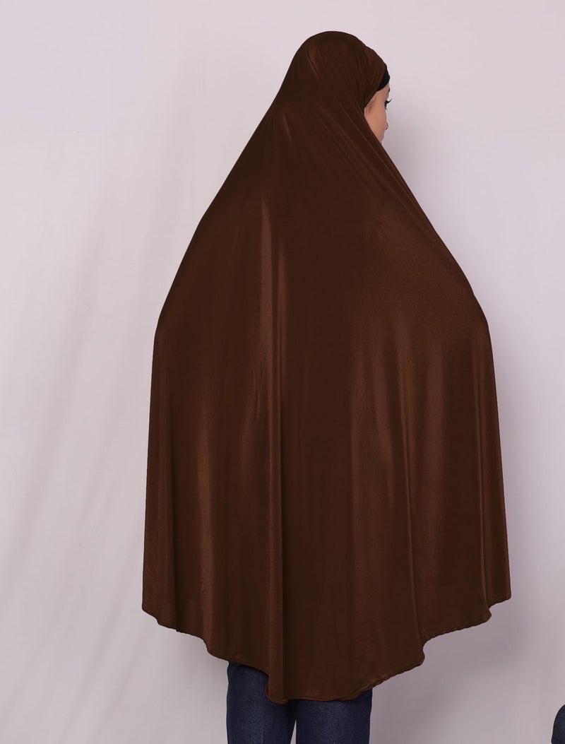 ICW Women Stretchable Jersey Smoking Sleeve Jilbab Cum Prayer khimar Hijab (Free Size) (Brown) - Image 5