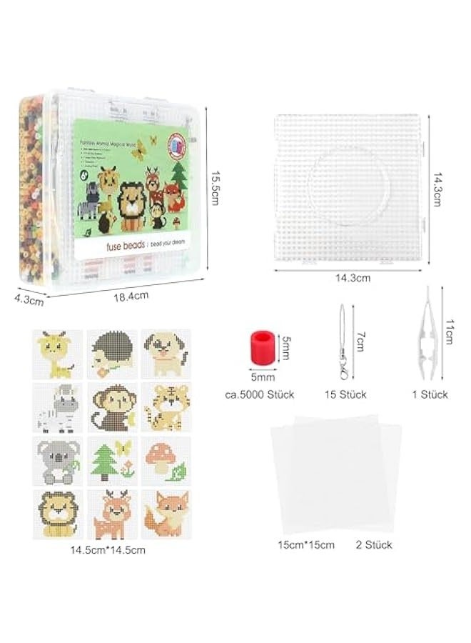 هالامودو Fuse Beads Kit, 5000 PCS 5mm Bead 15 Patterns Melty Fusion Beads Arts and Crafts Pearler Set Gifts for Kids,  Easter Gifts for Kids (Animal) - Image 2