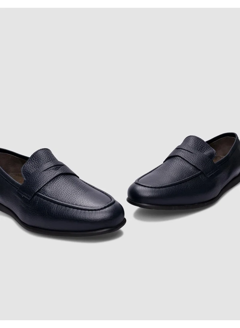 Cabani Leather Navy Blue Laceless Men's Casual Shoes