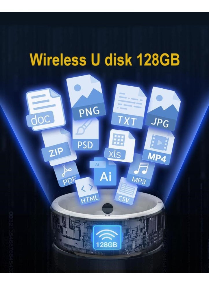 Smart Ring R5 Newest Intelligent Wearable Device Build-in 6 RFID Cards 128GB Wireless Disk Sharing 2 Health Stones NFC Functions for iPhone Android Size: L (Perimeter longer than 63mm, Diameter 20mm)