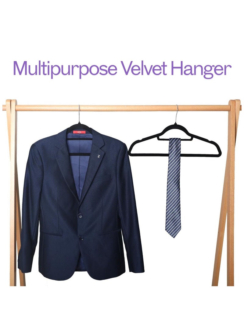 ORTUK 12pcs Velvet Hangers Non Slip Shoulder Hanger, Space Saving Flocked Hangers with Tie Organizer, Clothes Hangers 360° Rotate Metal Swivel Hook, Closet Hangers for Coat Suit Shirt Dress Wardrobe 42cm - Image 3