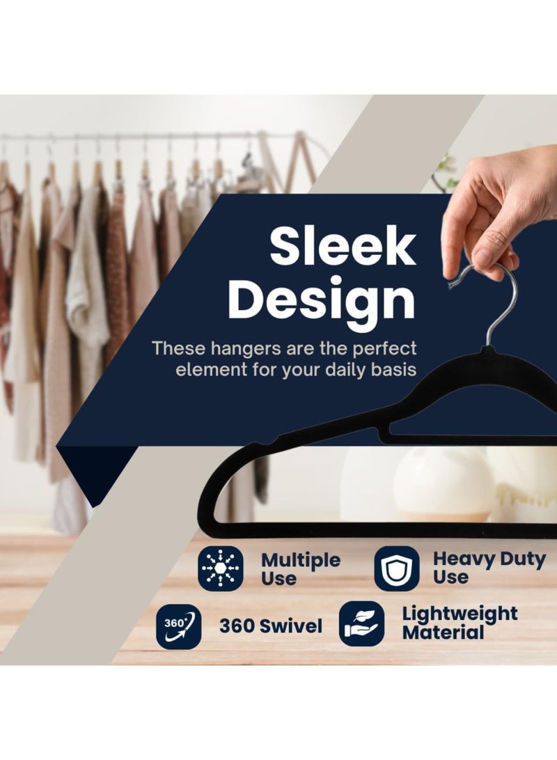 ORTUK 12pcs Velvet Hangers Non Slip Shoulder Hanger, Space Saving Flocked Hangers with Tie Organizer, Clothes Hangers 360° Rotate Metal Swivel Hook, Closet Hangers for Coat Suit Shirt Dress Wardrobe 42cm - Image 5