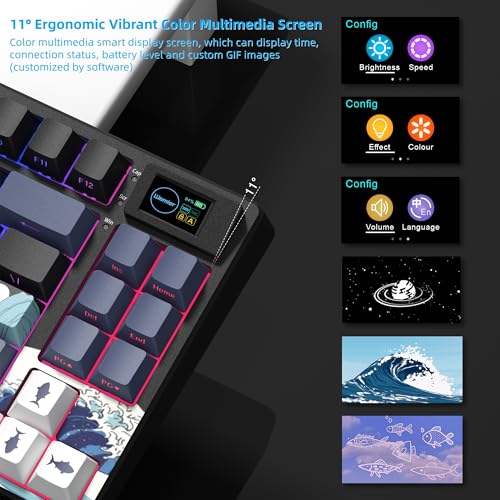 Womier 75 Wireless Mechanical Keyboard with Color Multimedia Screen Anime Gaming Creamy Keyboard 3Modes Hot Swappable Kanagawa Theme Key Board wWrist Rest Gasket RGB Custom for MacWin SK80 PRO - Image 3