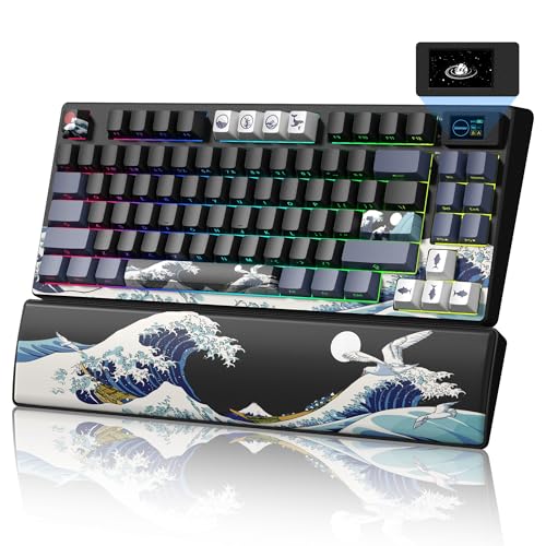 Womier 75 Wireless Mechanical Keyboard with Color Multimedia Screen Anime Gaming Creamy Keyboard 3Modes Hot Swappable Kanagawa Theme Key Board wWrist Rest Gasket RGB Custom for MacWin SK80 PRO - Image 1