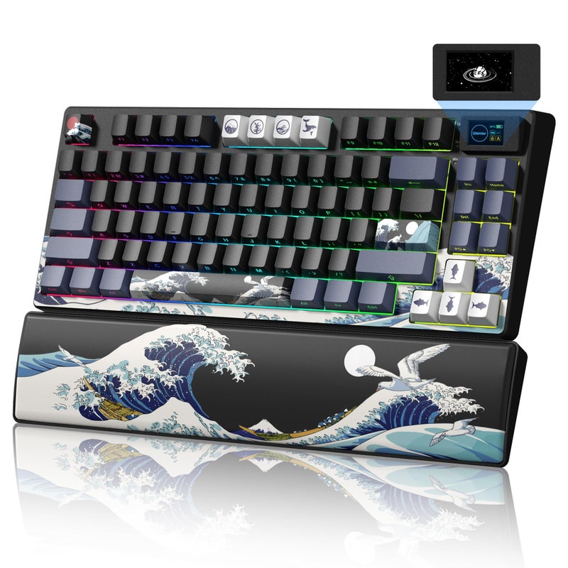 Womier 75 Wireless Mechanical Keyboard with Color Multimedia Screen Anime Gaming Creamy Keyboard 3Modes Hot Swappable Kanagawa Theme Key Board wWrist Rest Gasket RGB Custom for MacWin SK80 PRO - Image 2
