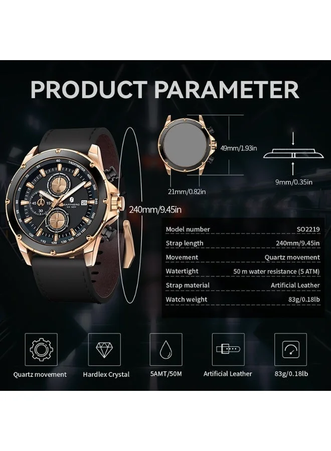 Sapphero  Sapphero Watches Men's  Waterproof Men's Watch Men's Watches Chronograph Black/Blue Leather Silver/Black/Rose Gold Case Black/Blue Dial/Birthday/Father's Day Gift for Men | Best Price UAE
