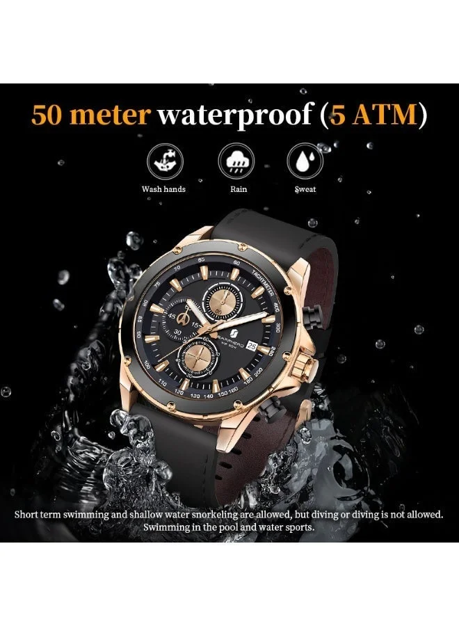 Sapphero  Sapphero Watches Men's  Waterproof Men's Watch Men's Watches Chronograph Black/Blue Leather Silver/Black/Rose Gold Case Black/Blue Dial/Birthday/Father's Day Gift for Men | Best Price UAE