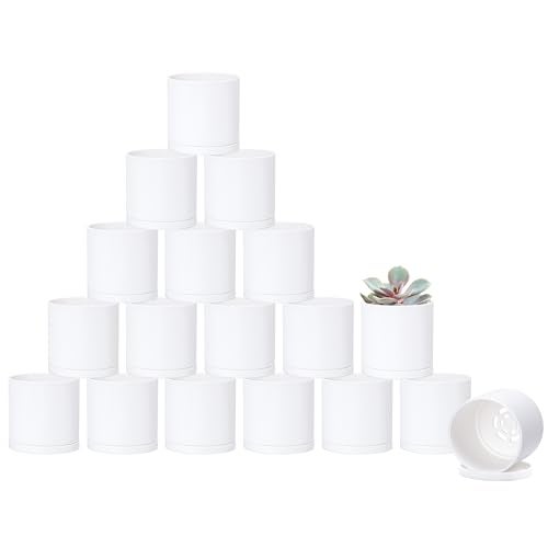 D'vine Dev 18 Pack 2.5 Inch Mini Plastic Plant Pots, Small Garden Planters for Plant with Drainage Holes and Saucers, White Color, 74-Z-B-5 - Image 1
