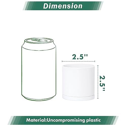 D'vine Dev 18 Pack 2.5 Inch Mini Plastic Plant Pots, Small Garden Planters for Plant with Drainage Holes and Saucers, White Color, 74-Z-B-5 - Image 2